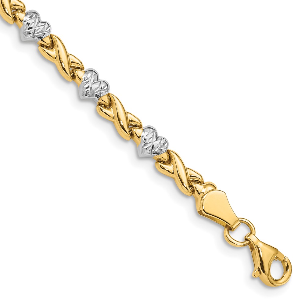 10k w/Rhodium Polished Heart and X Bracelet - Image 1
