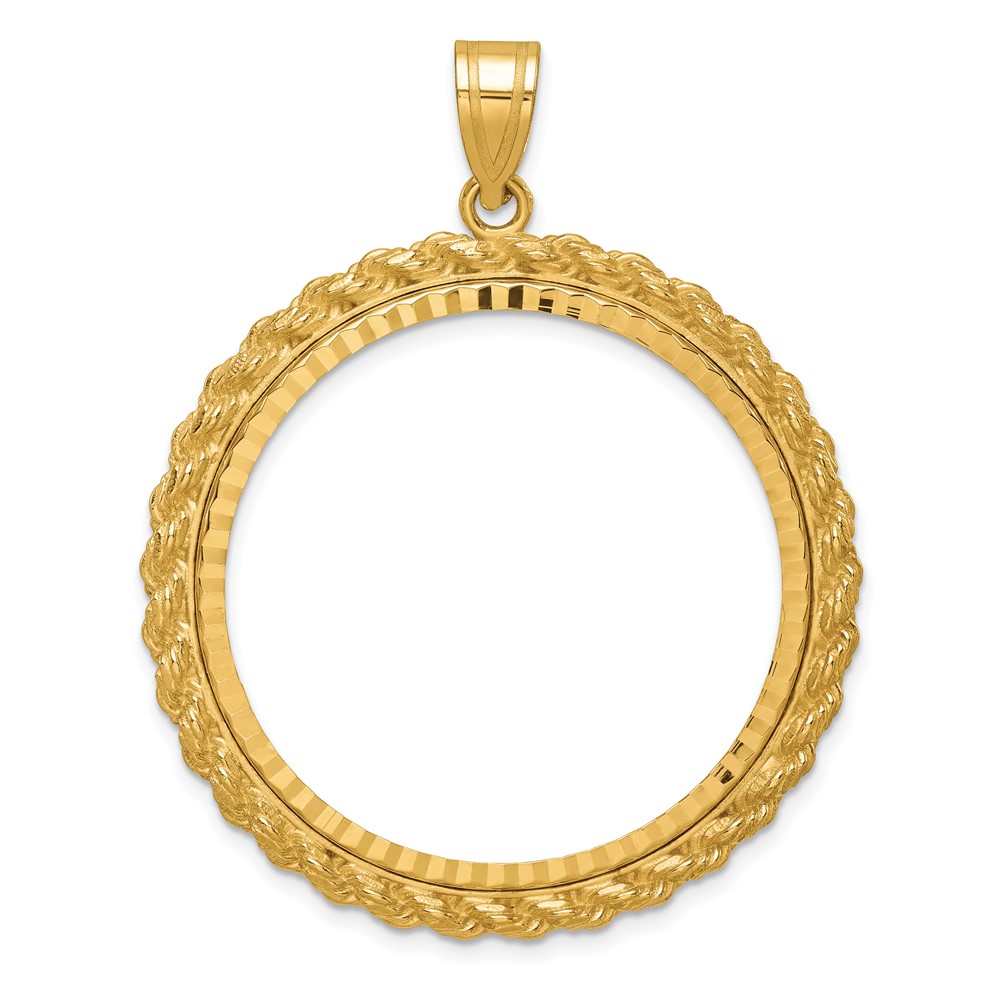 Wideband Distinguished Coin Jewelry 14k Polished and Diamond-cut with Casted Rope 32.7mm Prong Coin Bezel Pendant - Image 1