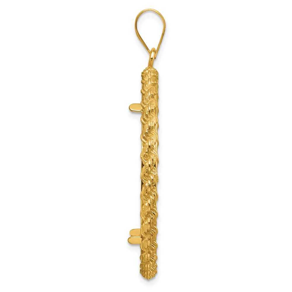 Wideband Distinguished Coin Jewelry 14k Polished and Diamond-cut with Casted Rope 32.7mm Prong Coin Bezel Pendant - Image 2