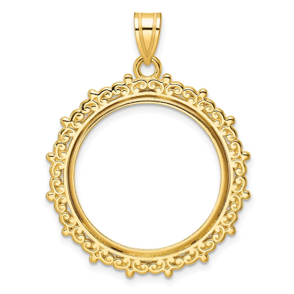 Wideband Distinguished Coin Jewelry 14k Polished Fancy 22.0mm Prong Coin Bezel Pendant - Image 1