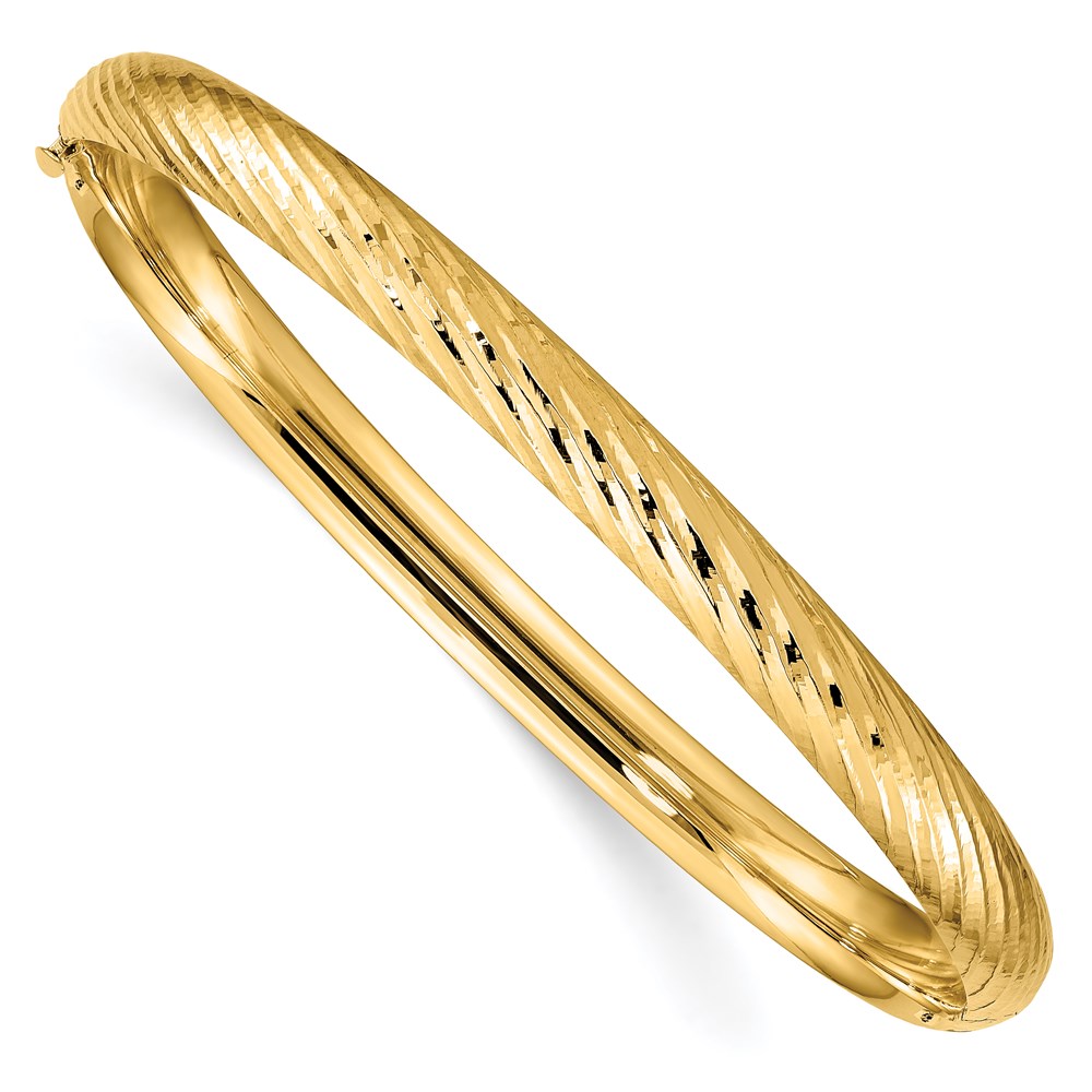 14k 4/16 Polished Textured 6.00mm Hinged Oval Bangle Bracelet - Image 1