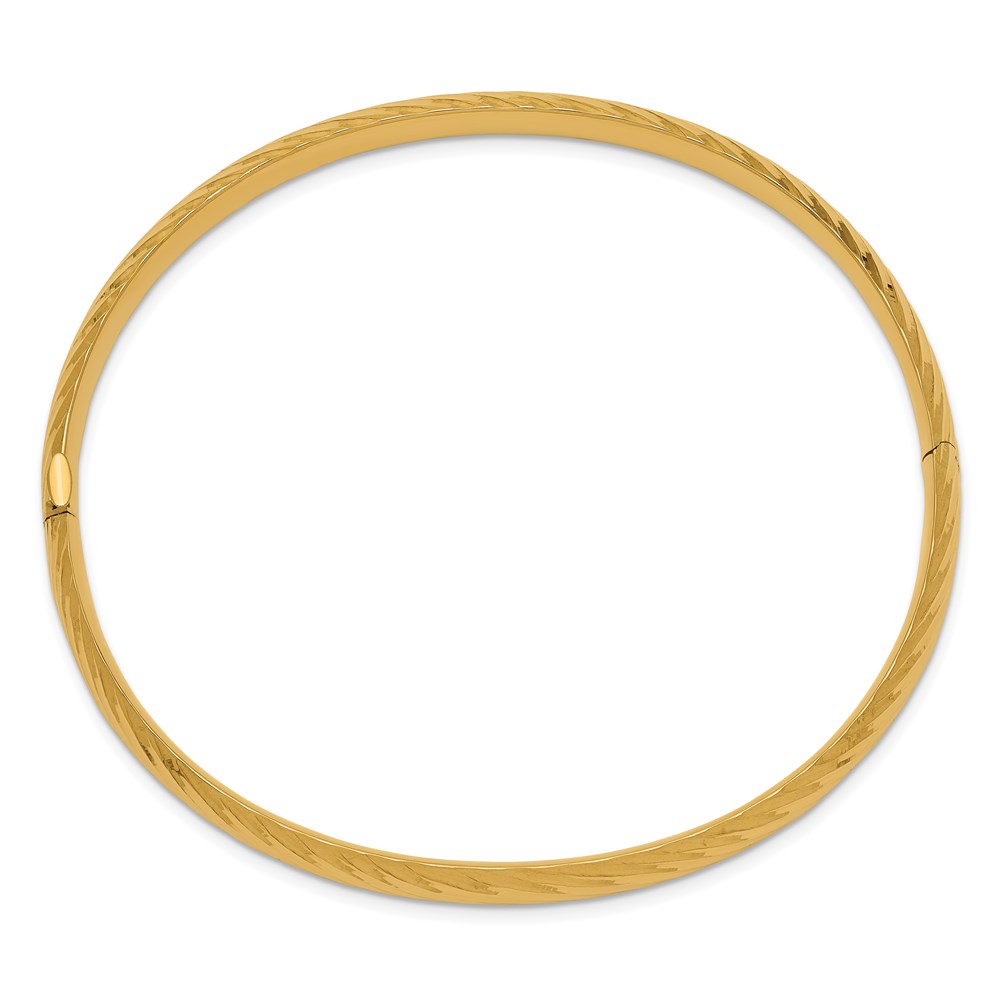 14k 4/16 Polished Textured 6.00mm Hinged Oval Bangle Bracelet - Image 2