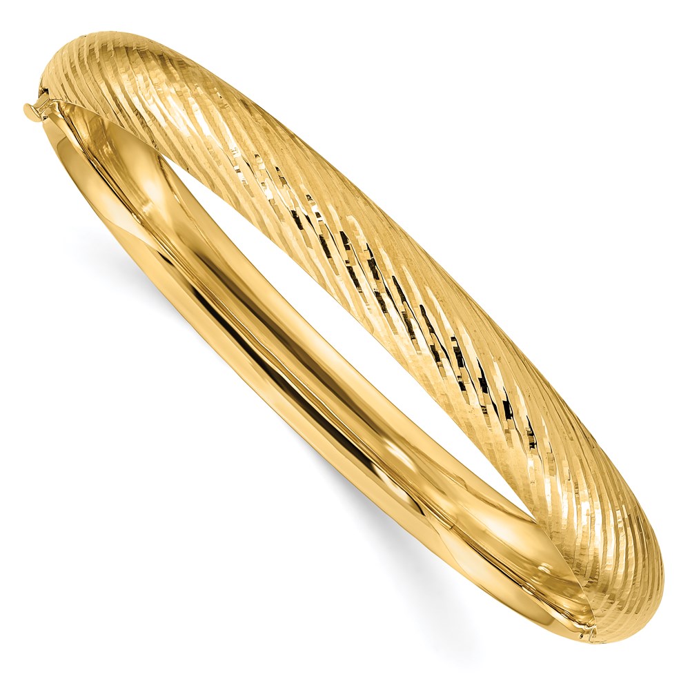 14k 5/16 Polished Textured 8.00mm Hinged Oval Bangle Bracelet - Image 1