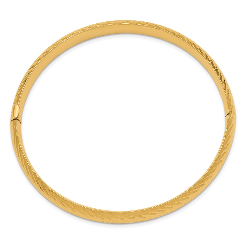 14k 5/16 Polished Textured 8.00mm Hinged Oval Bangle Bracelet - Image 2