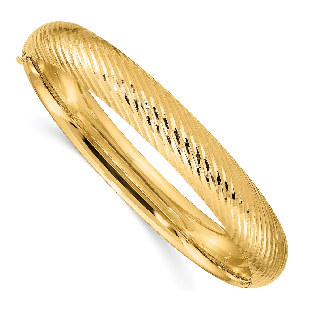 14k 7/16 Polished Textured 10.00mm Hinged Oval Bangle Bracelet - Image 1