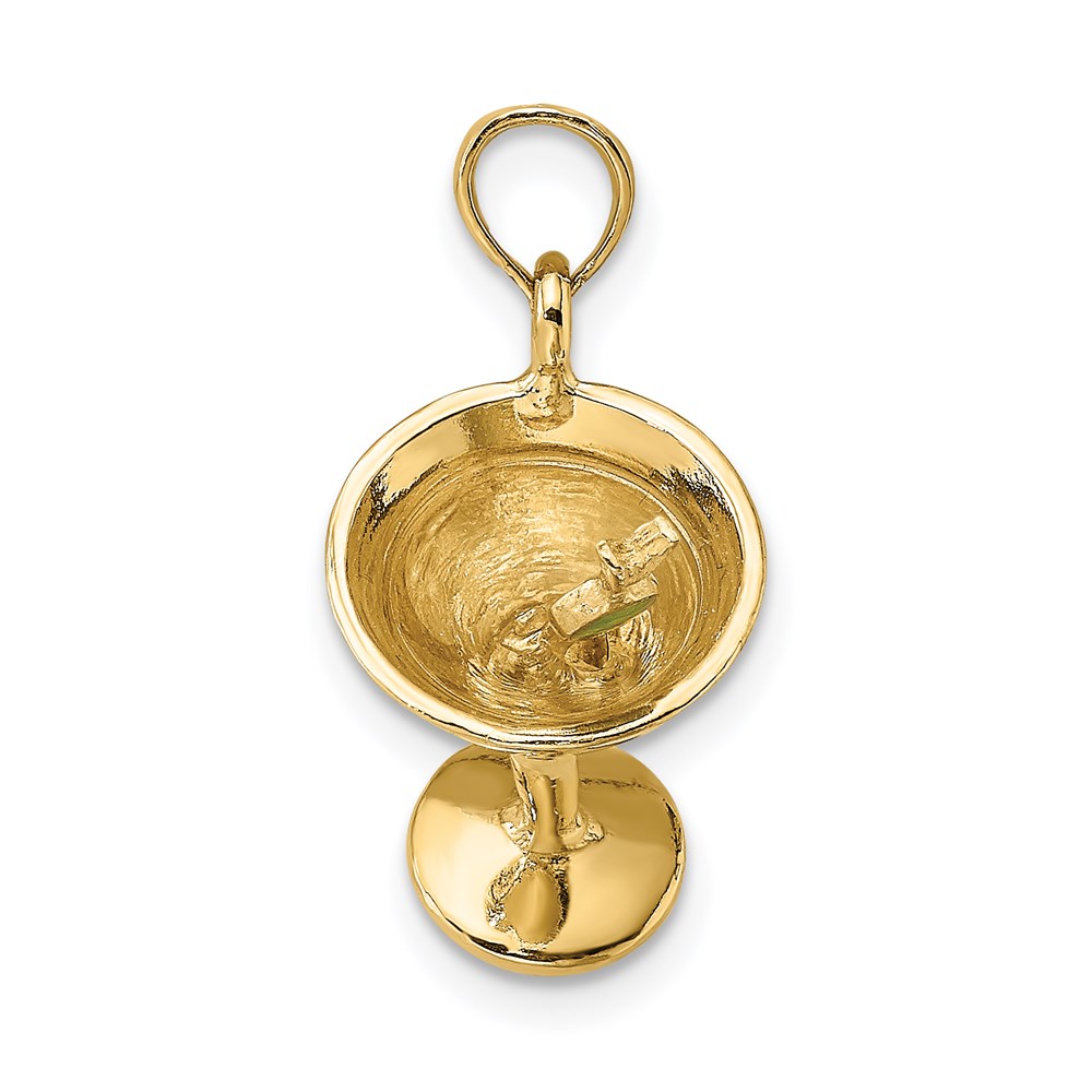 14K 3-D Martini with Green Enameled Olive Charm - Image 2