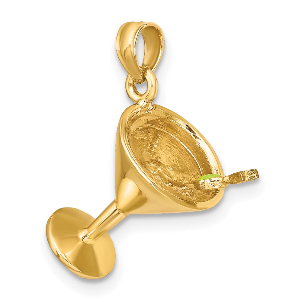 14K 3-D Martini with Green Enameled Olive Charm - Image 4