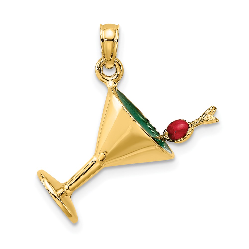 14K 3-D Green Enamel  Martini with Red Cherry Charm - Image 1
