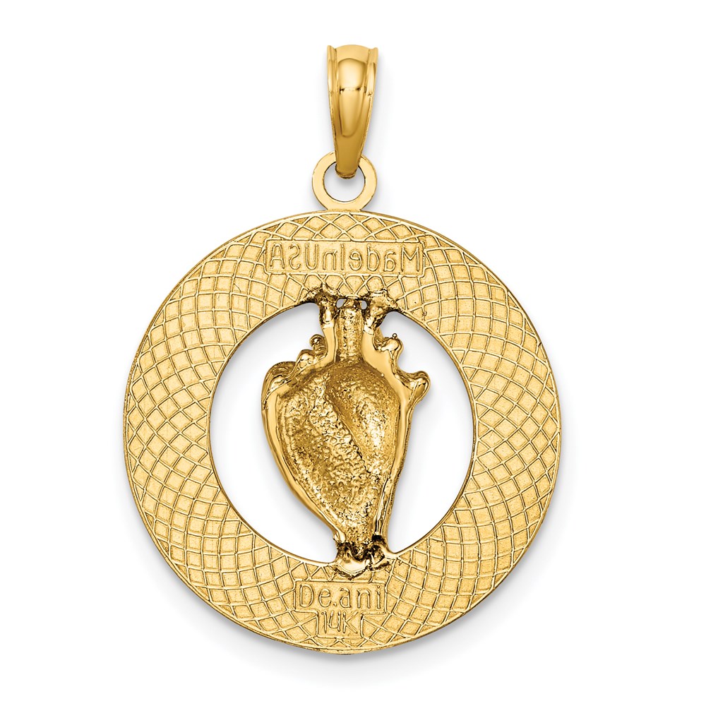 14K ANTIGUA W.I. Circle with Pink and White Enamel Conch Shell Charm - Image 4