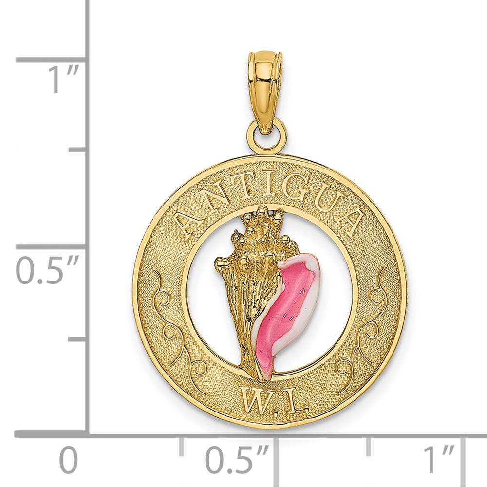 14K ANTIGUA W.I. Circle with Pink and White Enamel Conch Shell Charm - Image 3
