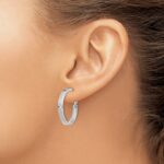 14k White Gold 3x20mm Polished Square Tube Round Hoop Earrings - Image 3
