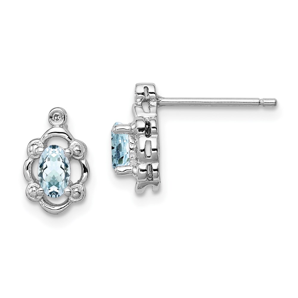 Sterling Silver Rhodium-plated Aquamarine & Diam. Earrings - Image 1