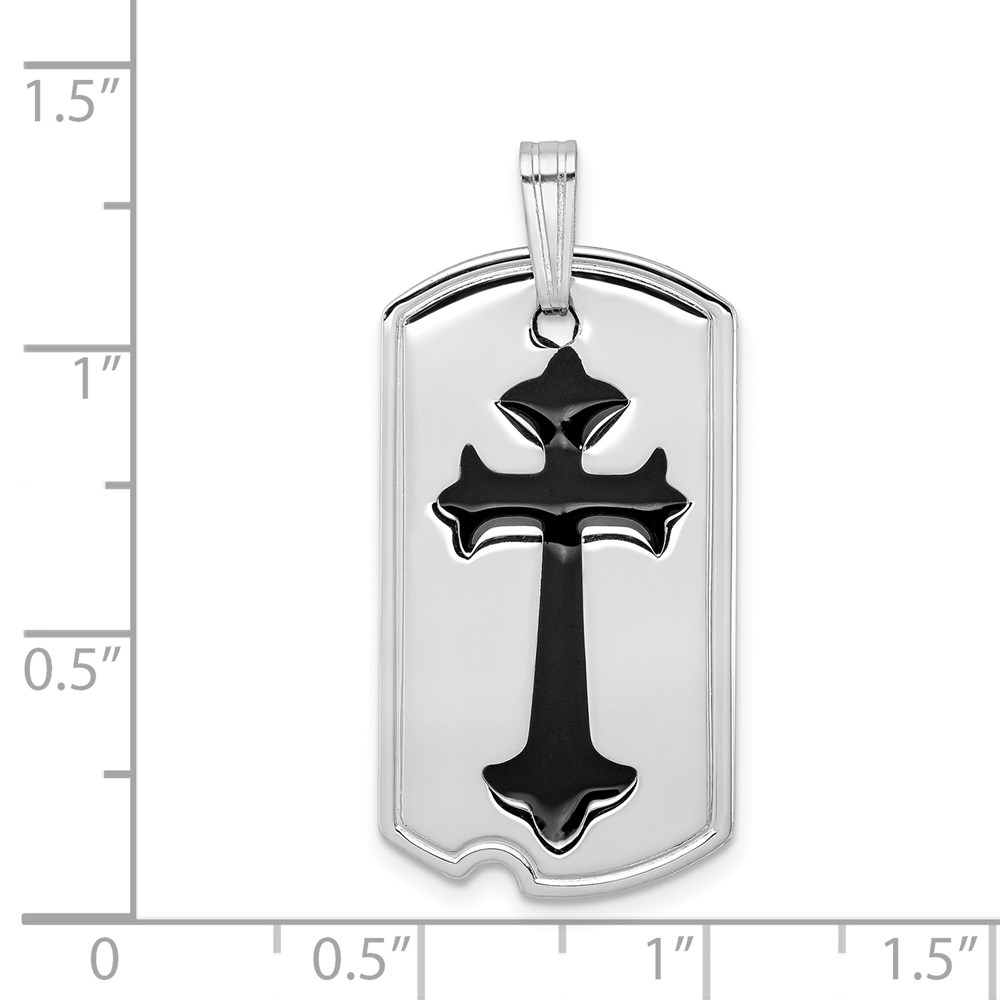 Sterling Silver Platinum-plated Polished Black Epoxy Cross Dog Tag Pendant - Image 4