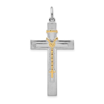 Sterling Silver Platinum-plated & Gold-tone Rosary on Cross Pendant