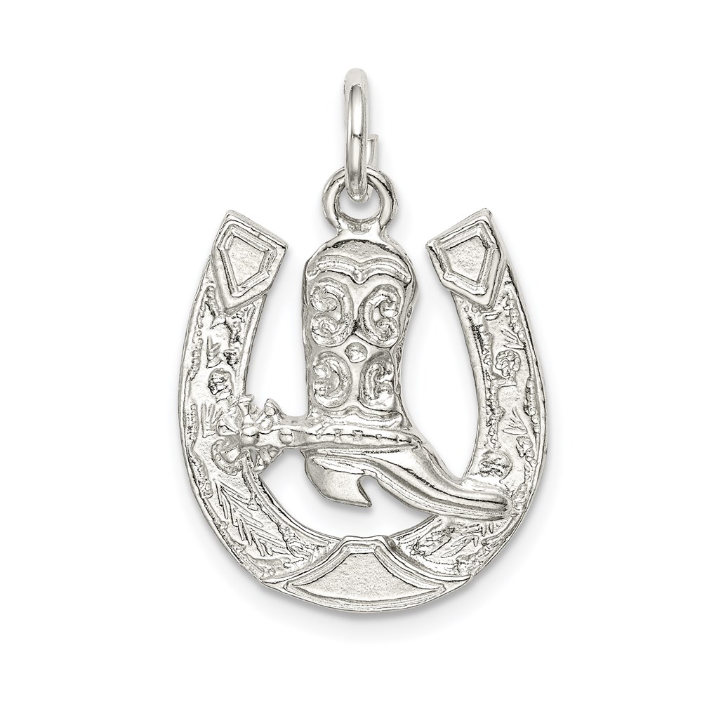 Sterling Silver Horseshoe with Boot Charm - Image 1