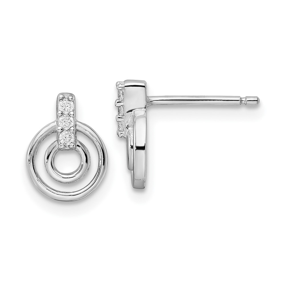 Sterling Silver Rhodium-plated Polished CZ Circles Post Earrings - Image 1