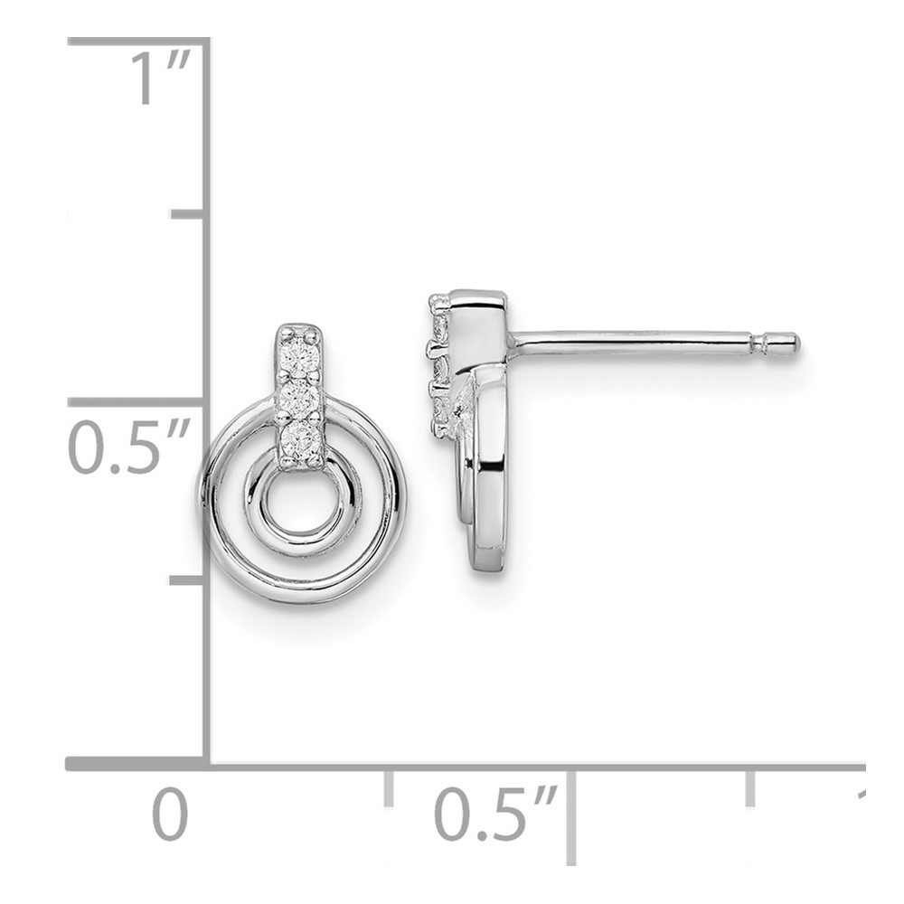 Sterling Silver Rhodium-plated Polished CZ Circles Post Earrings - Image 4