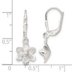 Sterling Silver Satin Polished and D/C Floral Leverback Earrings - Image 4