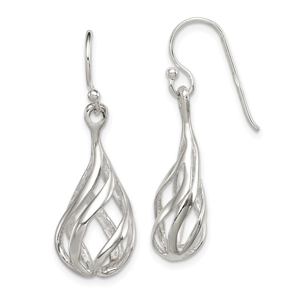 Sterling Silver Polished Fancy Twisted Teardrop Dangle Earrings - Image 1