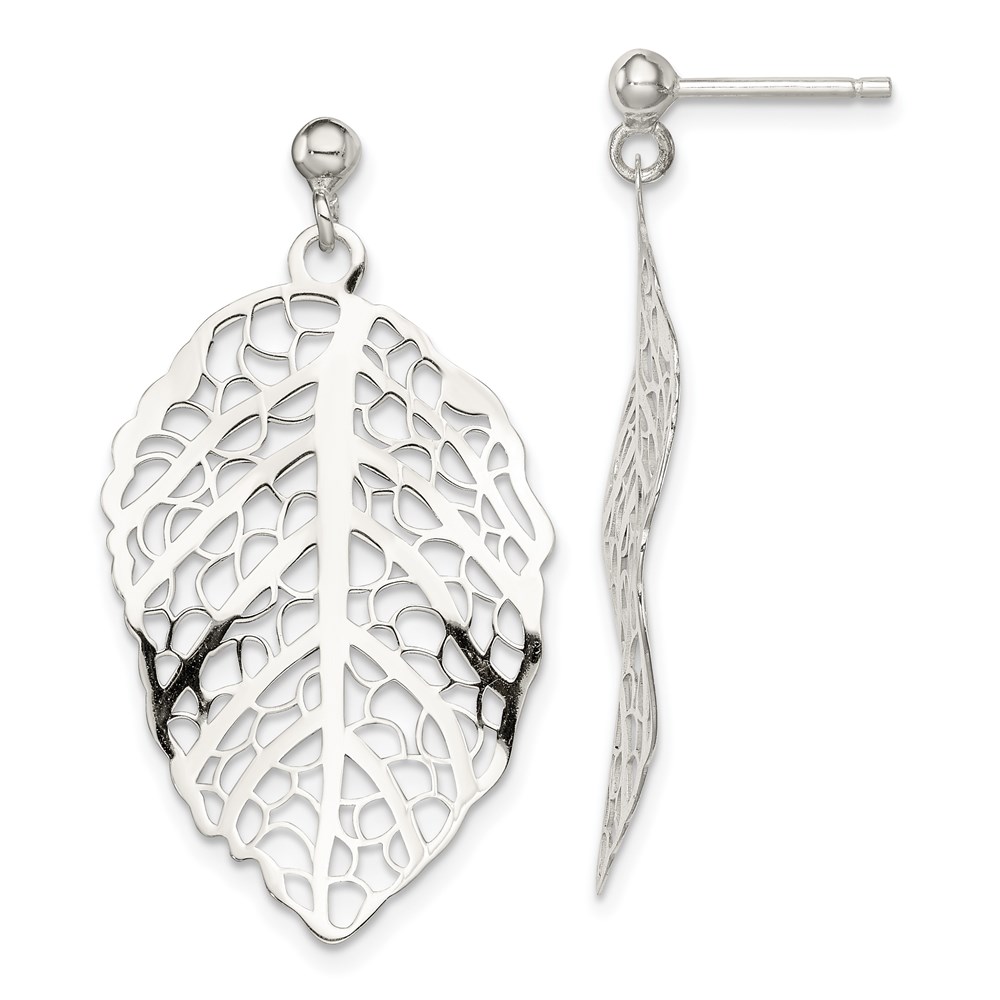 Sterling Silver Polished Leaf Post Dangle Earrings - Image 1