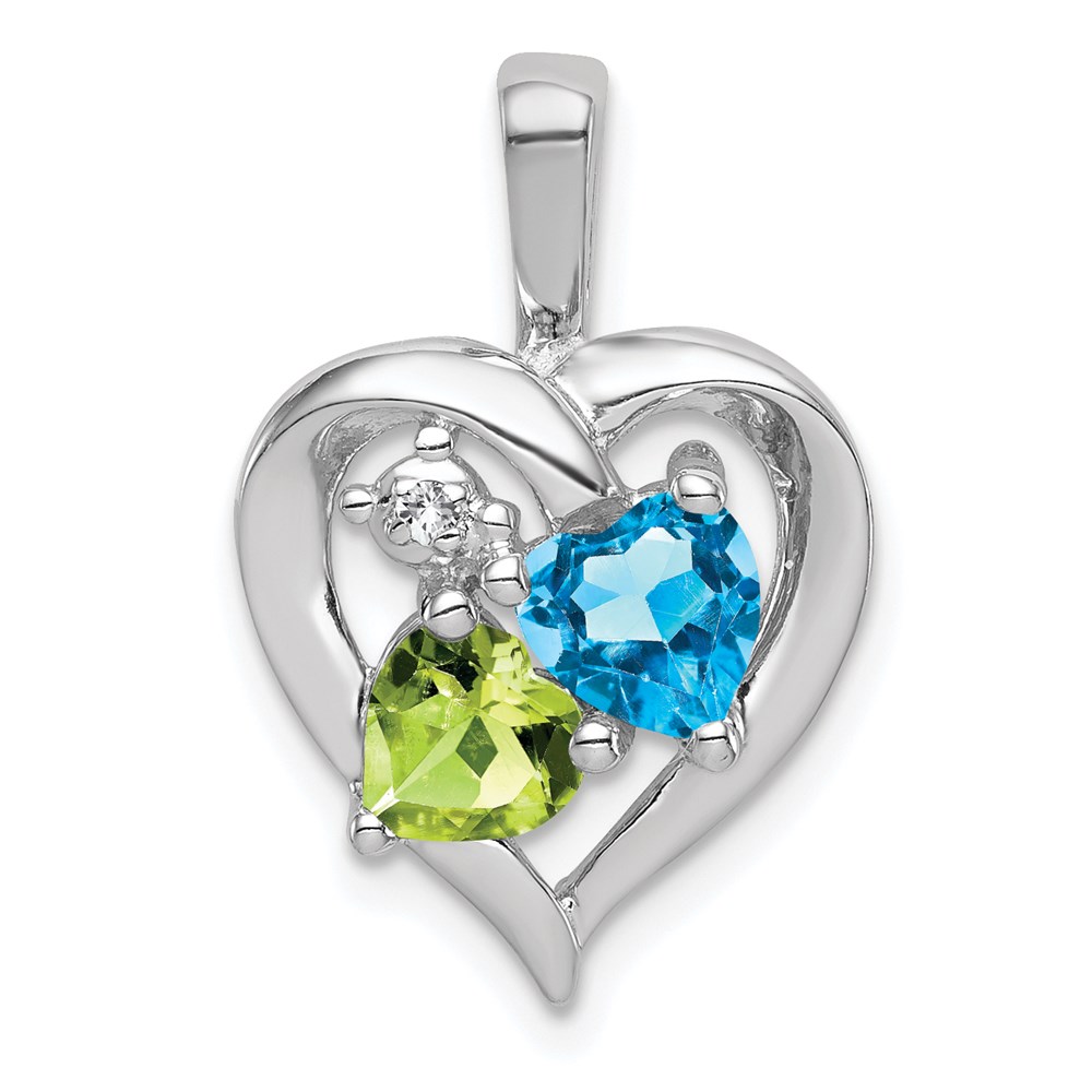 Sterling Silver Rhodium-plated Blue Topaz Peridot Diamond Pendant - Image 1