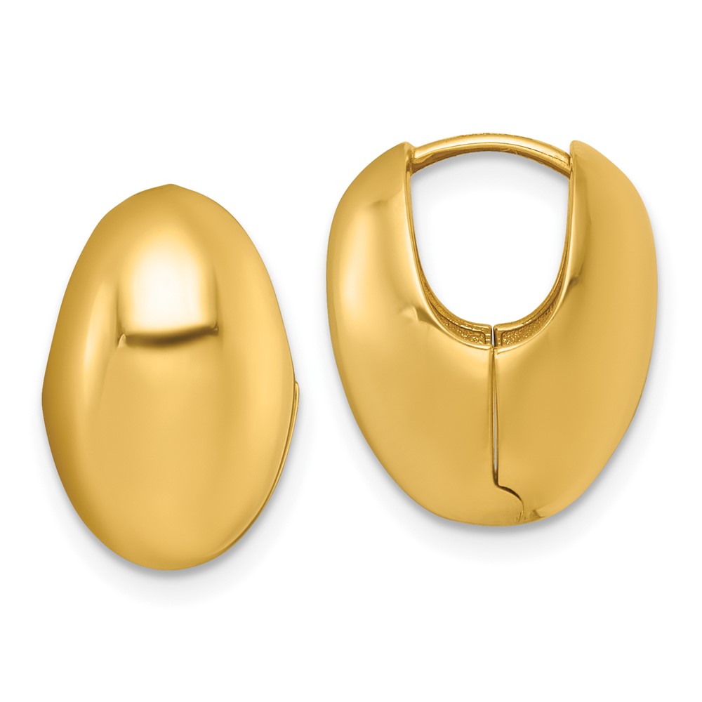 14k Polished Puffed Oval Hinged Hoop Earrings - Image 1