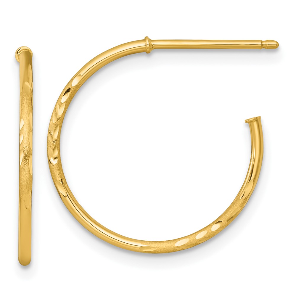 14k Polished 1.2 x 20mm Diamond-cut Solid C-Hoop Post Earrings - Image 1