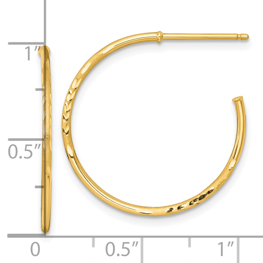 14k Polished 1.2 x 25mm Diamond-cut Solid C-Hoop Post Earrings - Image 3