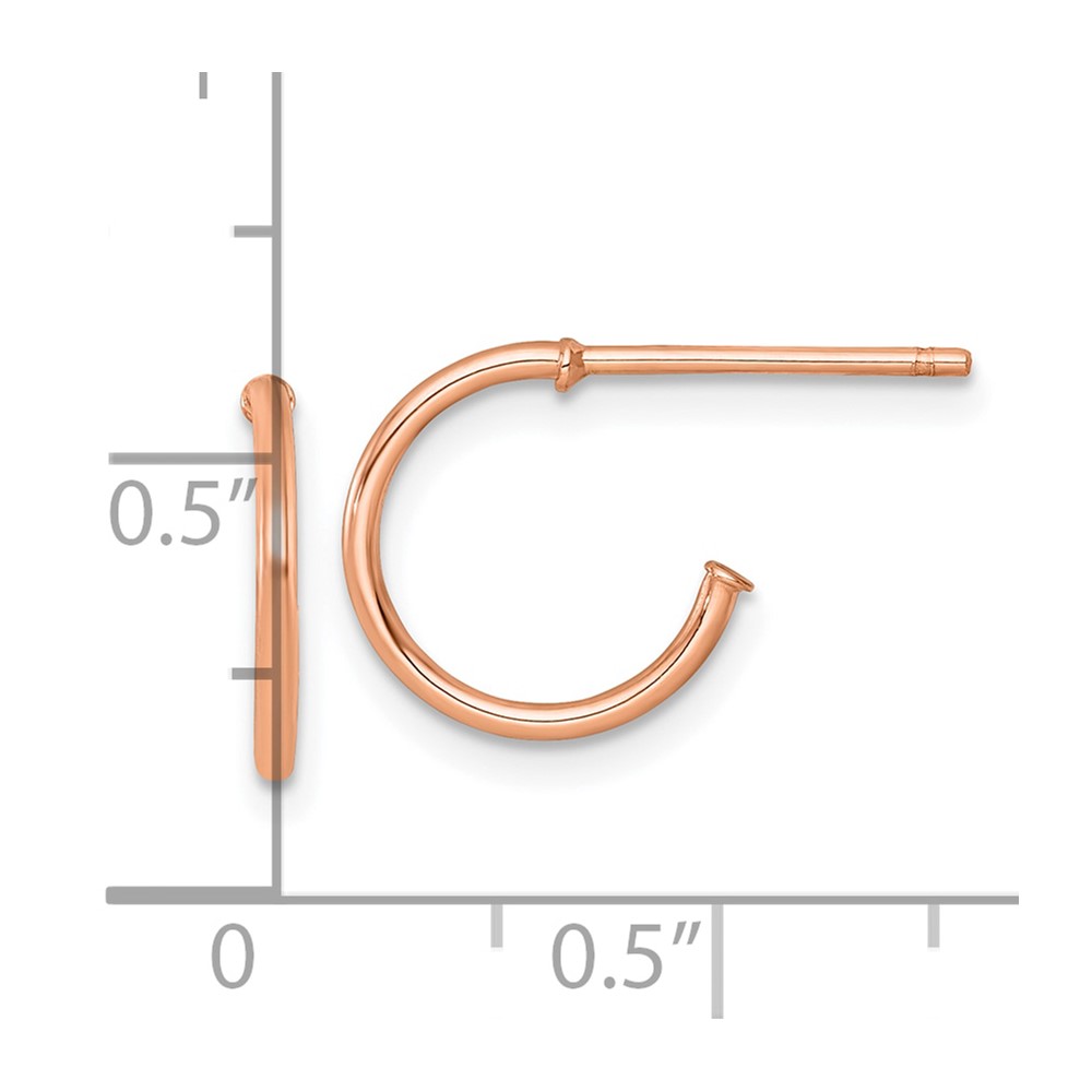 14k Rose Gold Polished 1.2 x 12mm Solid C-Hoop Post Earrings - Image 3