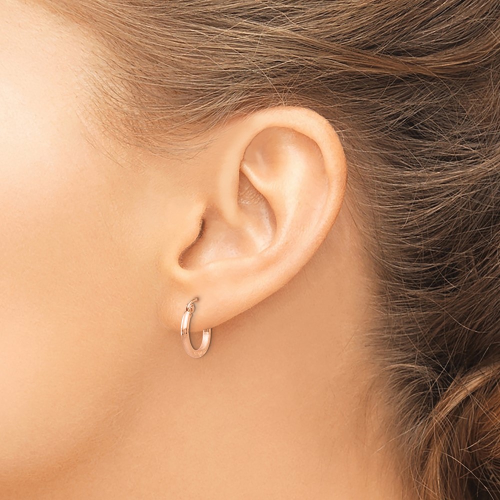 14k Rose Gold Lightweight Satin Diamond Cut Hoop Earrings - Image 3