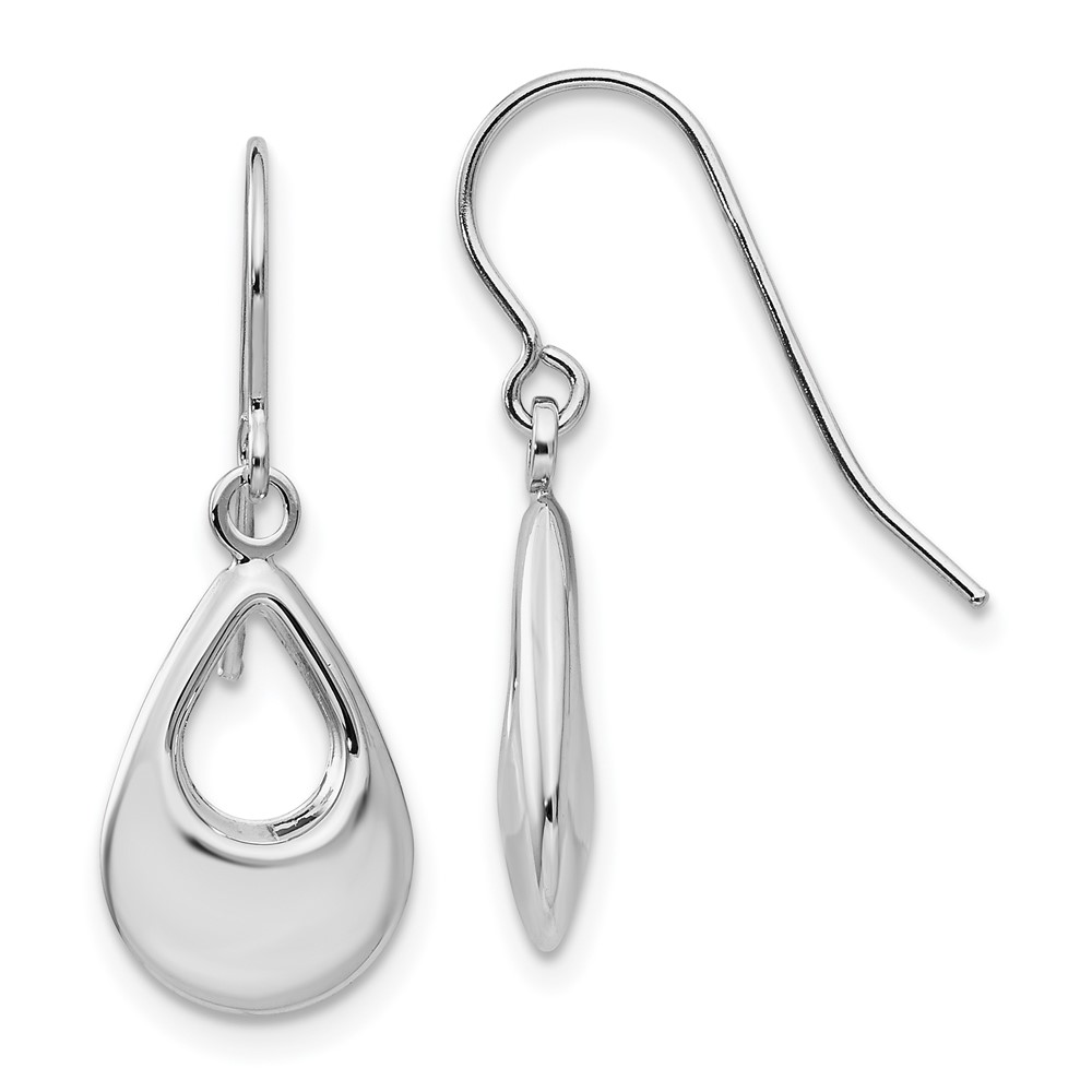 14k White Gold Teardrop Hollow Dangle Earrings - Image 1