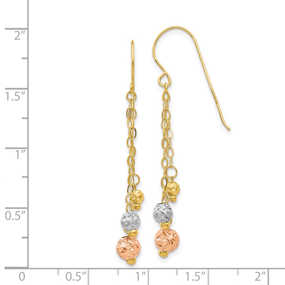 14K Tri-color w/Diamond-cut Beads Dangle Earrings - Image 4