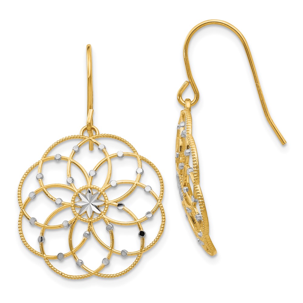14k & Rhodium Diamond-cut Fancy Shepherd Hook Earrings - Image 1