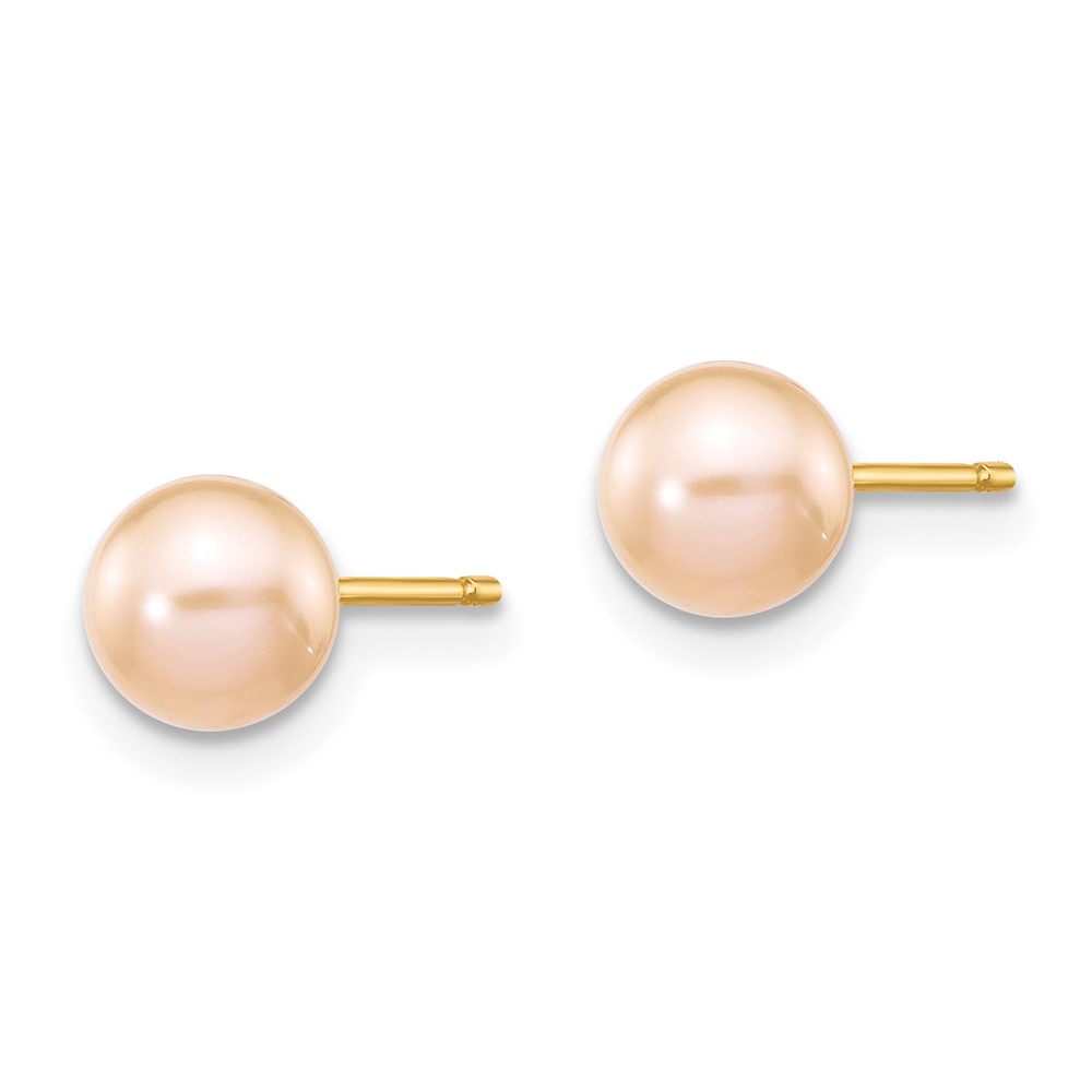 14k 5-6mm Pink Round Freshwater Cultured Pearl Stud Post Earrings - Image 2