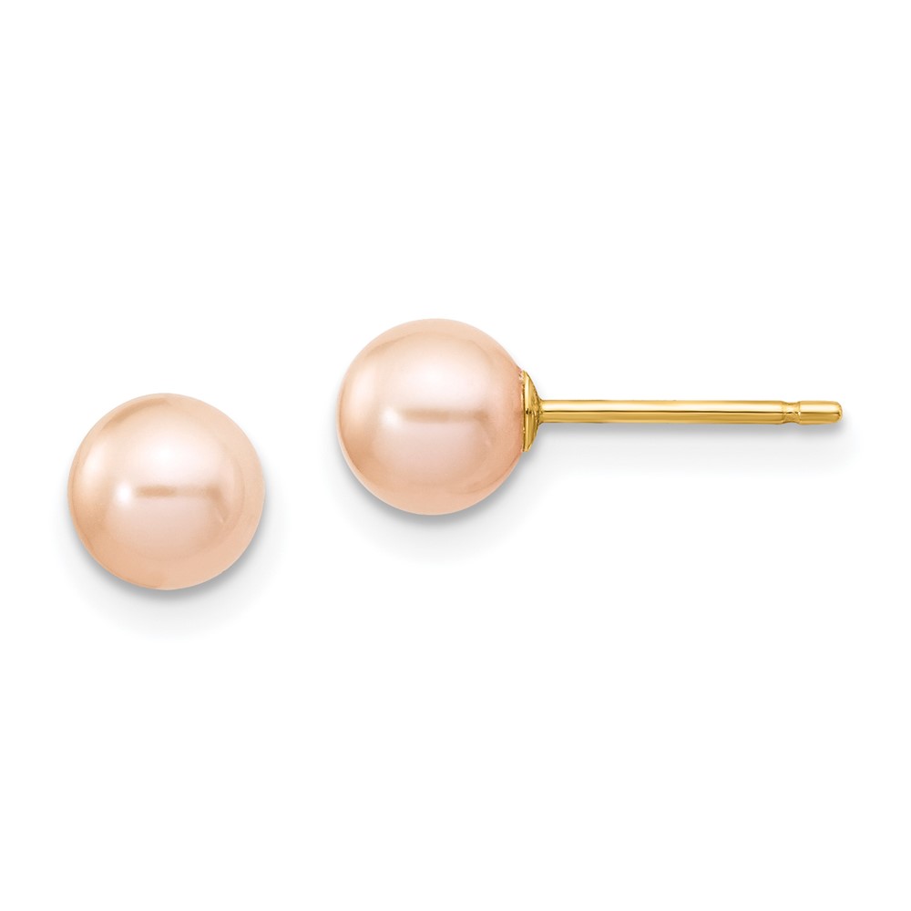 14k 5-6mm Pink Round Freshwater Cultured Pearl Stud Post Earrings - Image 1