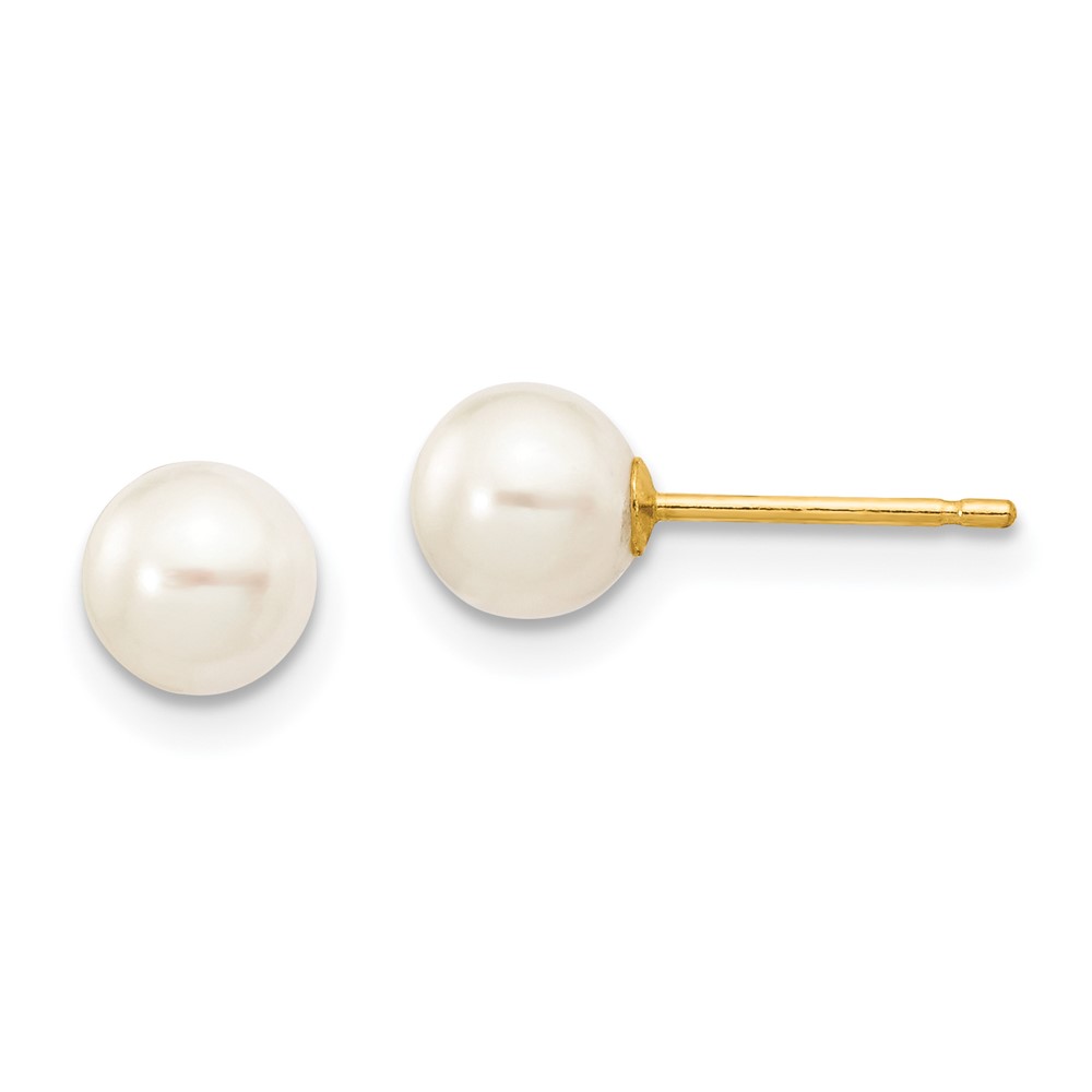 14k 5-6mm White Round Freshwater Cultured Pearl Stud Post Earrings - Image 1