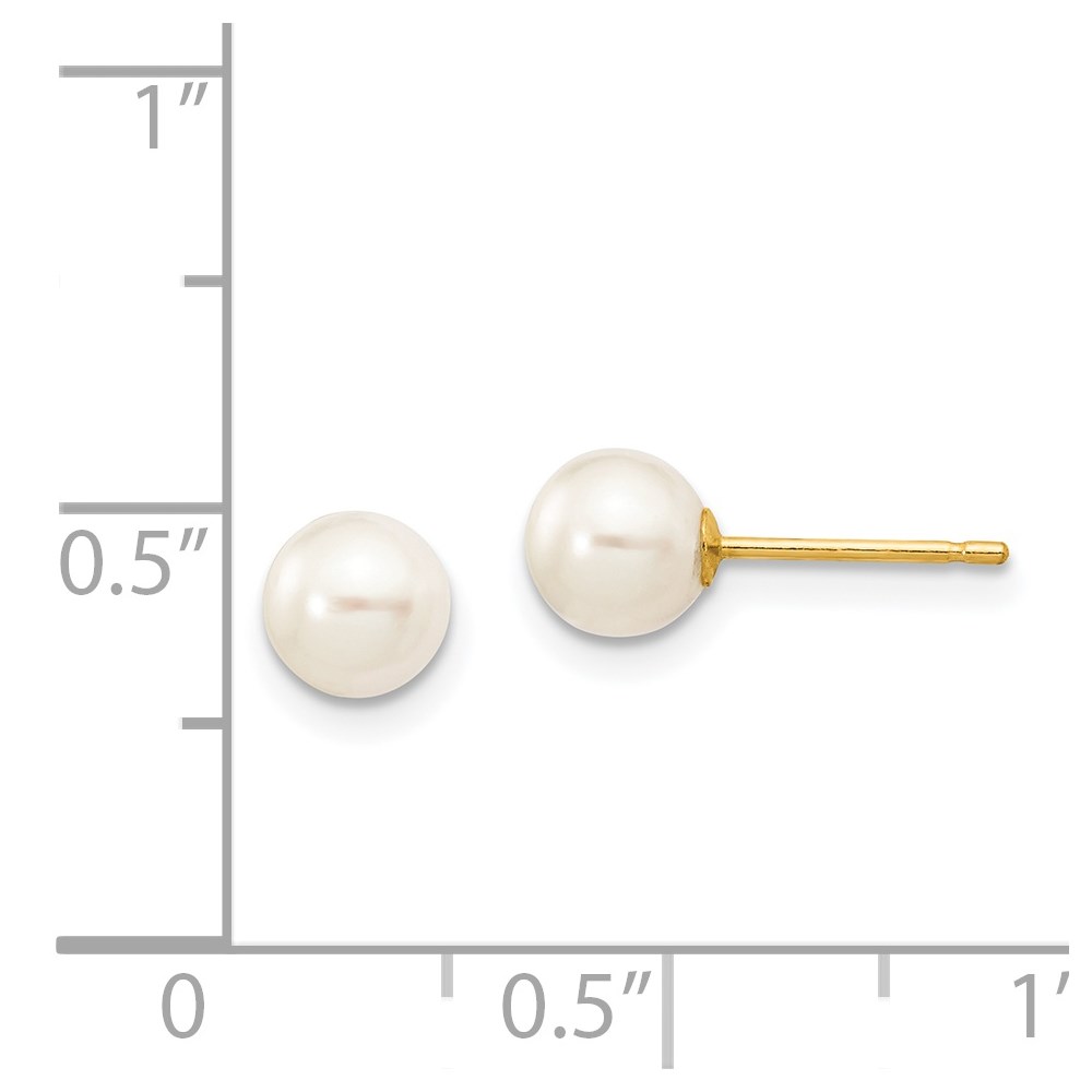 14k 5-6mm White Round Freshwater Cultured Pearl Stud Post Earrings - Image 4