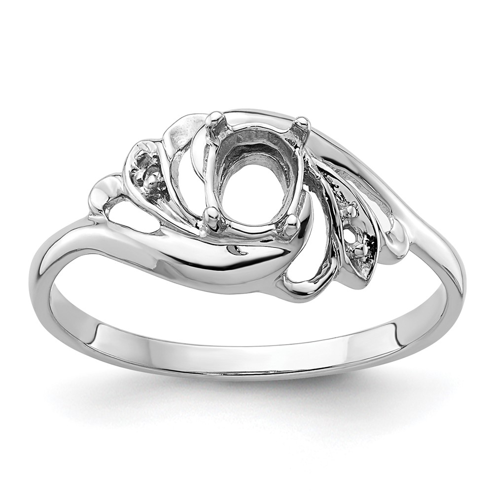 14k White Gold Polished .02ct. Diamond & 6x4 Oval Gemstone Ring Mounting - Image 1