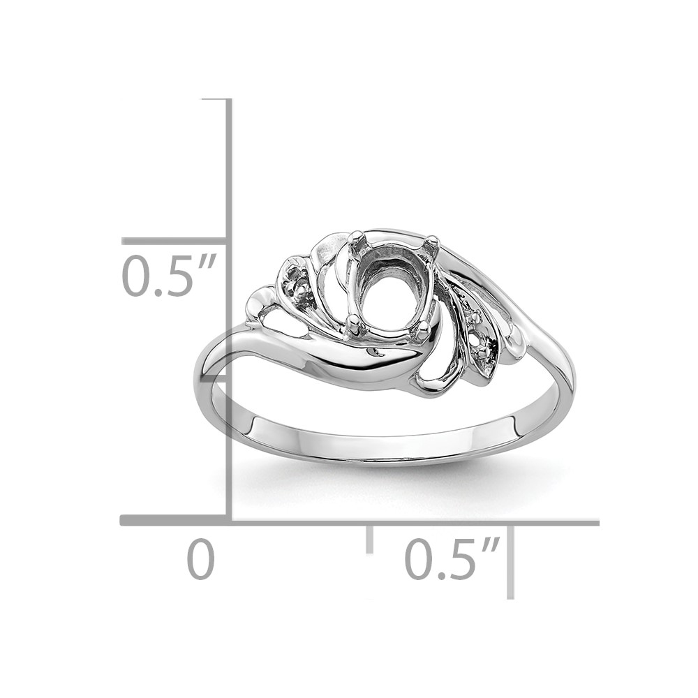 14k White Gold Polished .02ct. Diamond & 6x4 Oval Gemstone Ring Mounting - Image 5