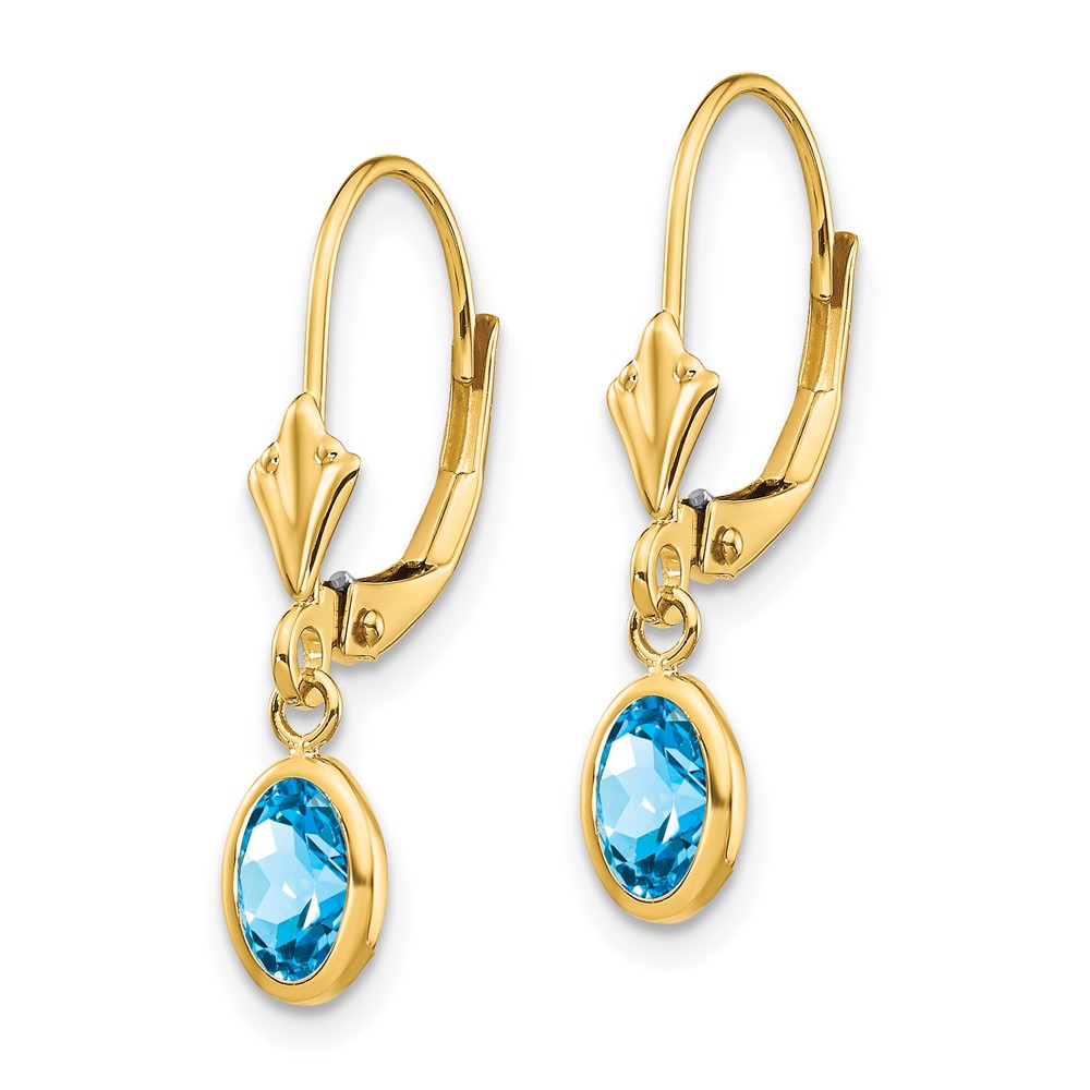 14k 6x4 Oval Bezel December/Blue Topaz Leverback Earrings - Image 2