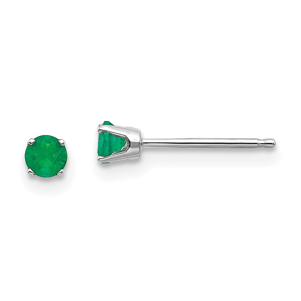 14k White Gold 3mm Round May/Emerald Stud Earrings - Image 1