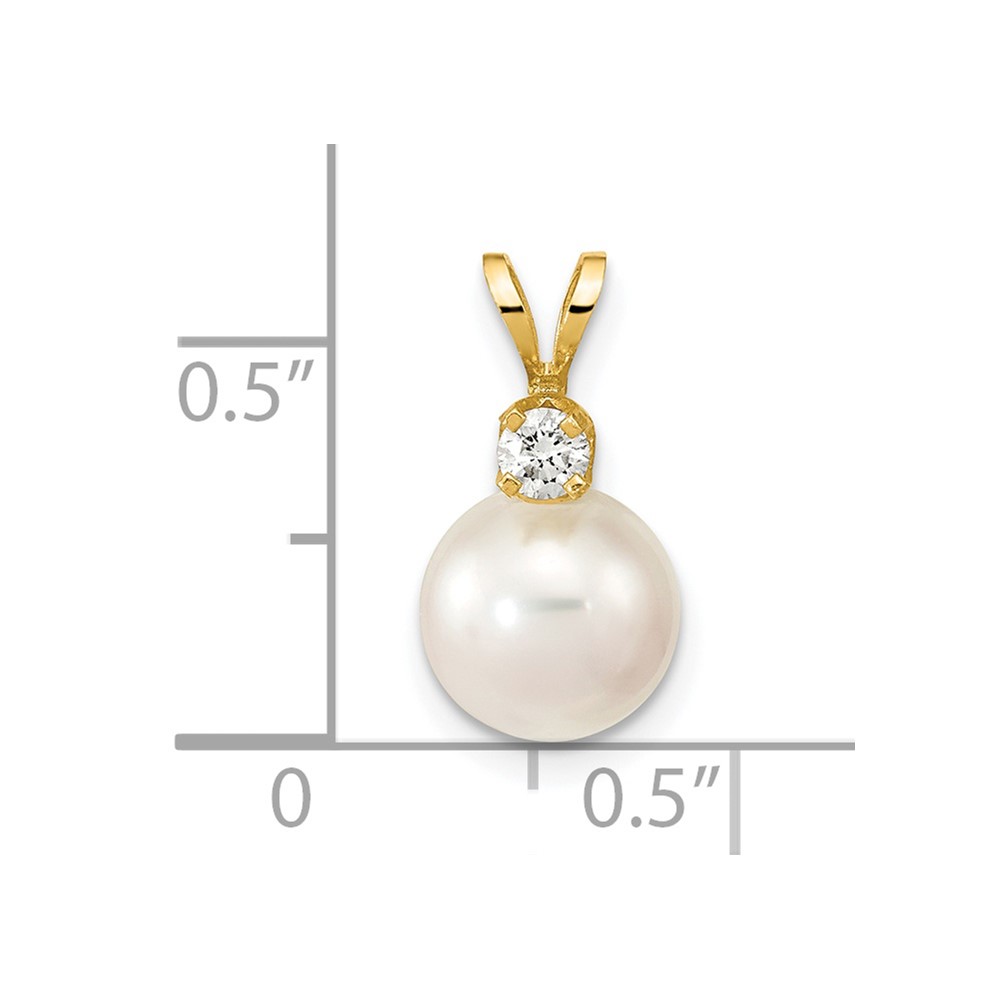 14k 8-9mm White Round Akoya Saltwater Cultured Pearl and 1/10 Carat Diamond Pendant - Image 3