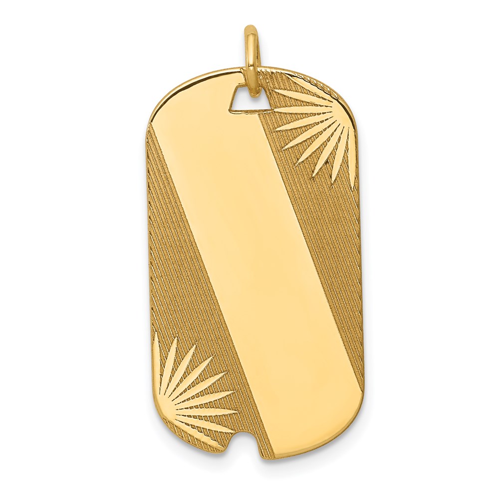 14k Patterned Sunburst with Diagonal Stripe .013 Gauge Engravable 28x15mm Dog Tag Disc Charm - Image 1