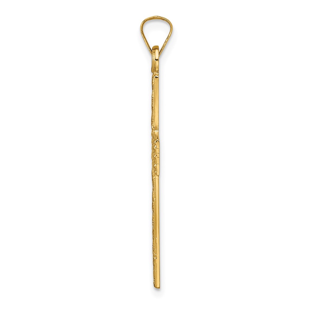 14k Polished Wood Texture Solid Cross Pendant - Image 2