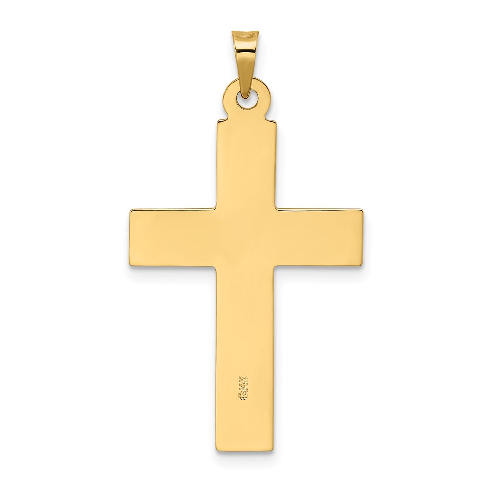14k Polished Wood Texture Solid Cross Pendant - Image 4