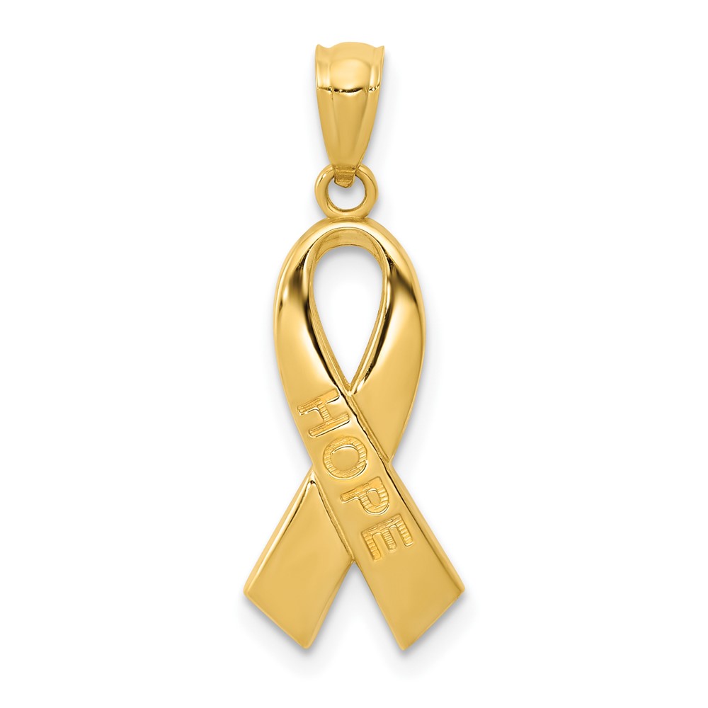 14k Polished HOPE Awareness Ribbon Pendant - Image 1