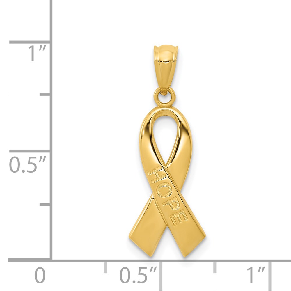 14k Polished HOPE Awareness Ribbon Pendant - Image 3