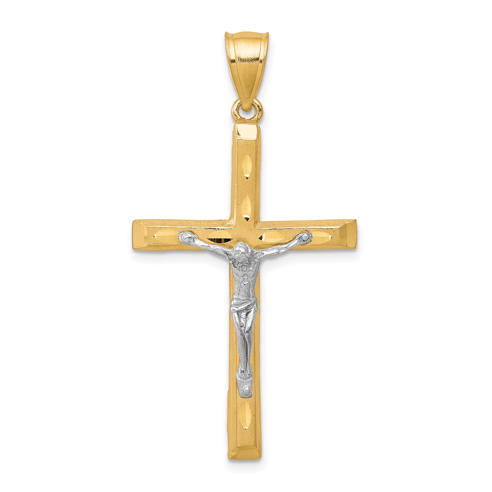 10C1063.jpg 10K w/ Rhodium Diamond-Cut Crucifix Pendant - Image 1