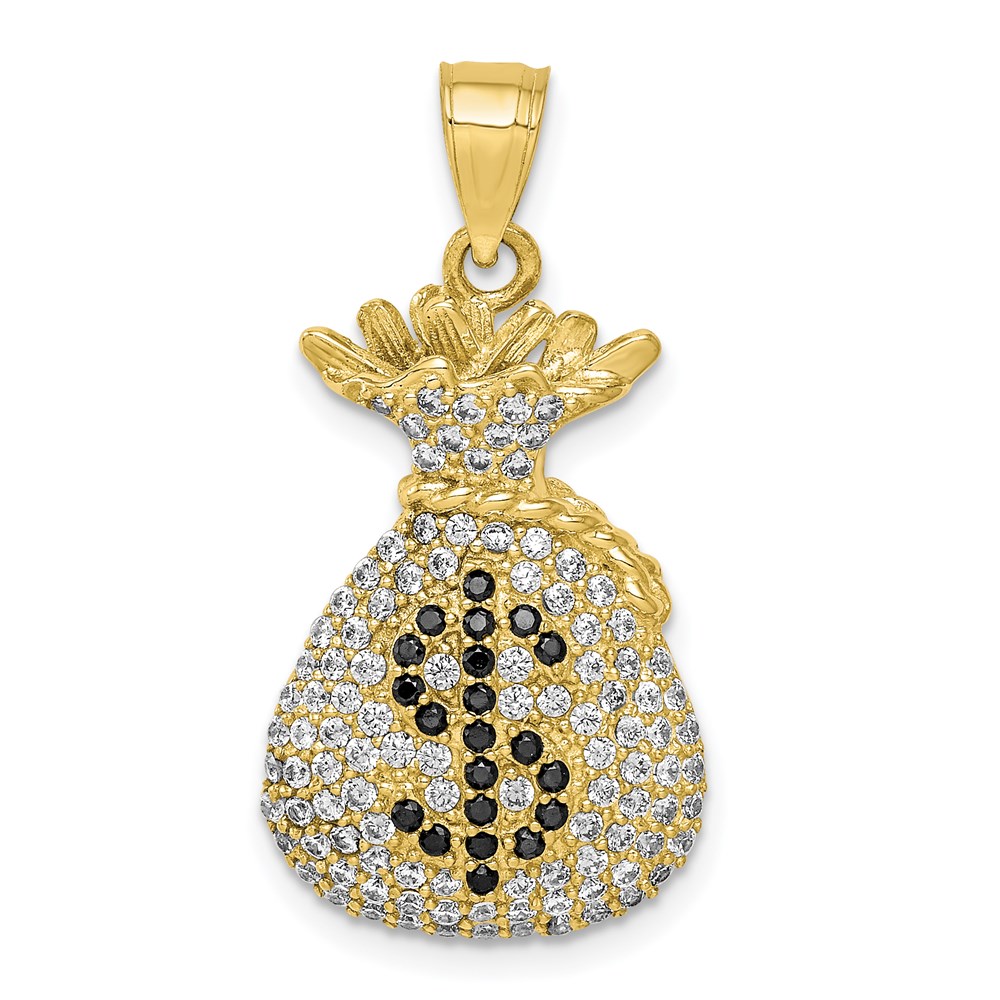 10C1363.jpg 10K Black and Clear CZ Micro Pave Money Bag Pendant - Image 1
