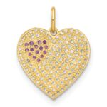 10K Polished Clear & Red CZ Heart Charm - Image 3